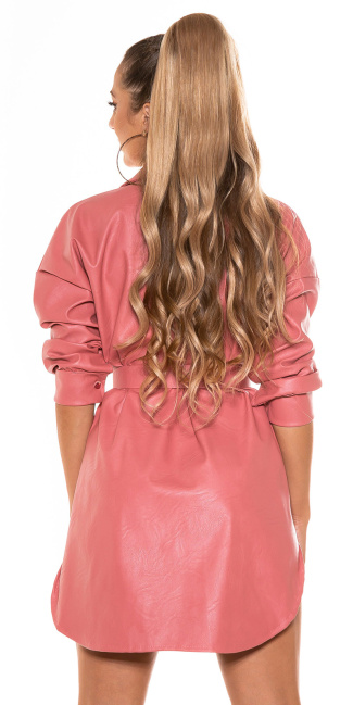 faux leder shirt jurk abrikoos-kleurig